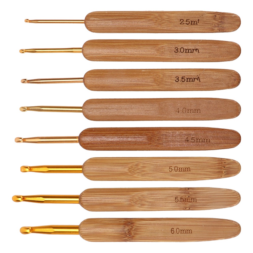 Wooden Crochet Hooks Ergonomic Handle - Juego de 8 agujas de ganchillo
