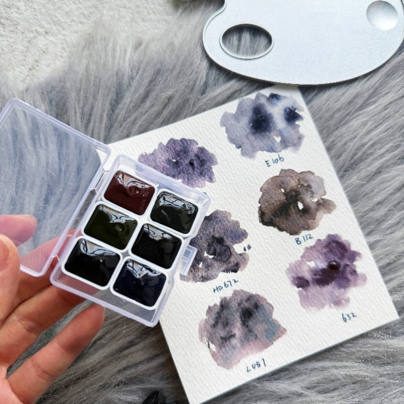Watercolor Paint Set Solid Pigment - 6 Colores 1ml Colección Noche Blanca
